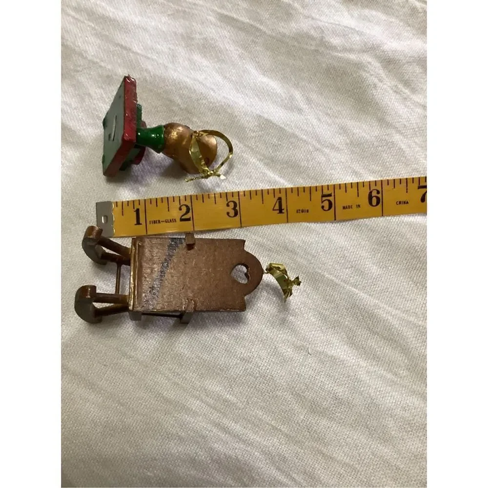 Vintage Wooden Christmas Tree Ornaments Rocking Chair & Phonograph